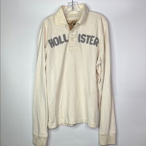 Hollister Off White Long Sleeve Polo Henley Shirt Size Large NWT